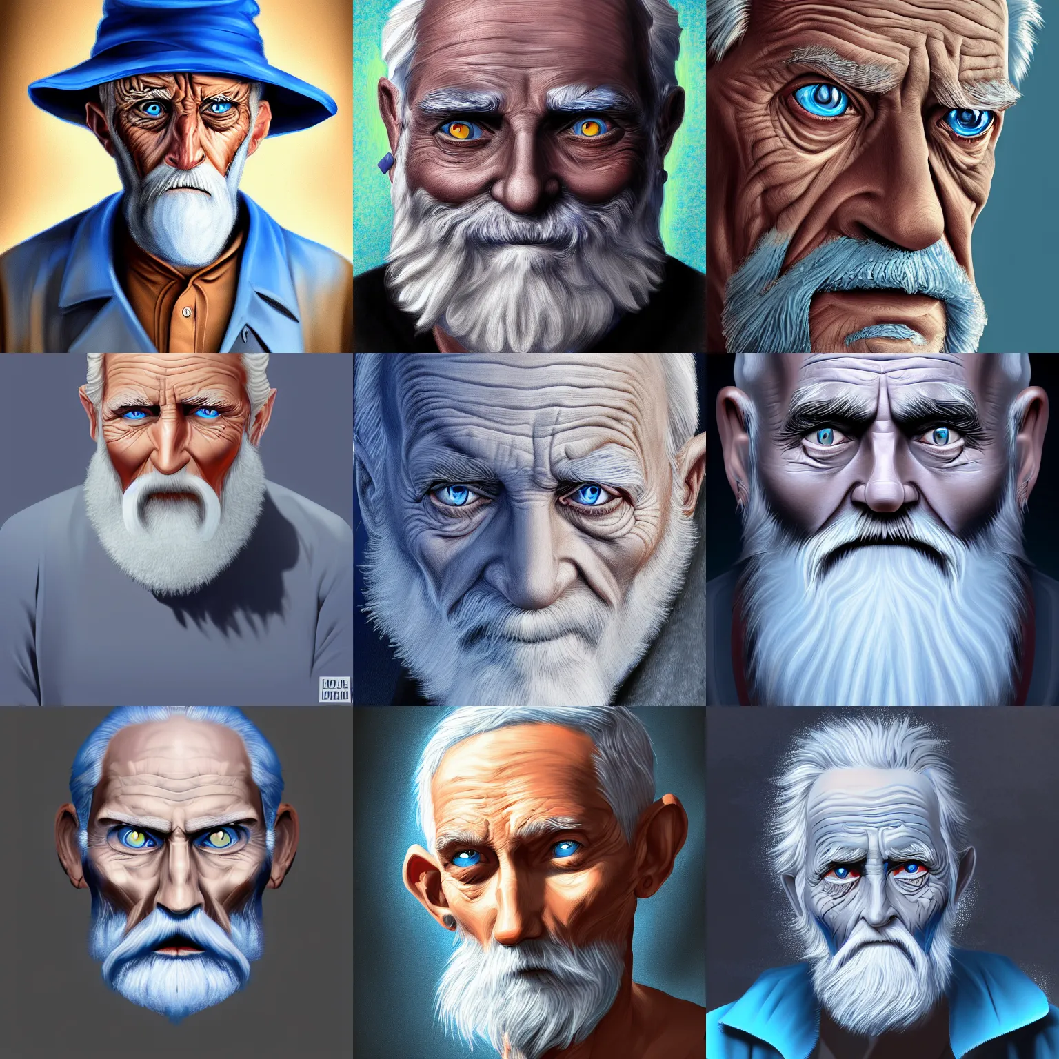 Prompt: Old man blue eyes mighty looking, digital painting, lots of details, 4k