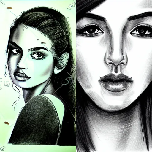 Prompt: portrait of beautiful girl, studio light, realistic, ink, line drawing, sketch, fineart