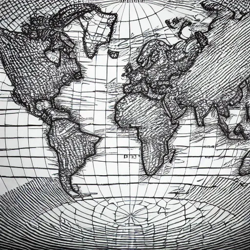 Prompt: world map globe drawing, hyper detailed, sharp focus, illustration