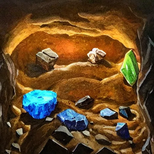 Image similar to Mining crystals in a dark stone cavern 🎨🖌️