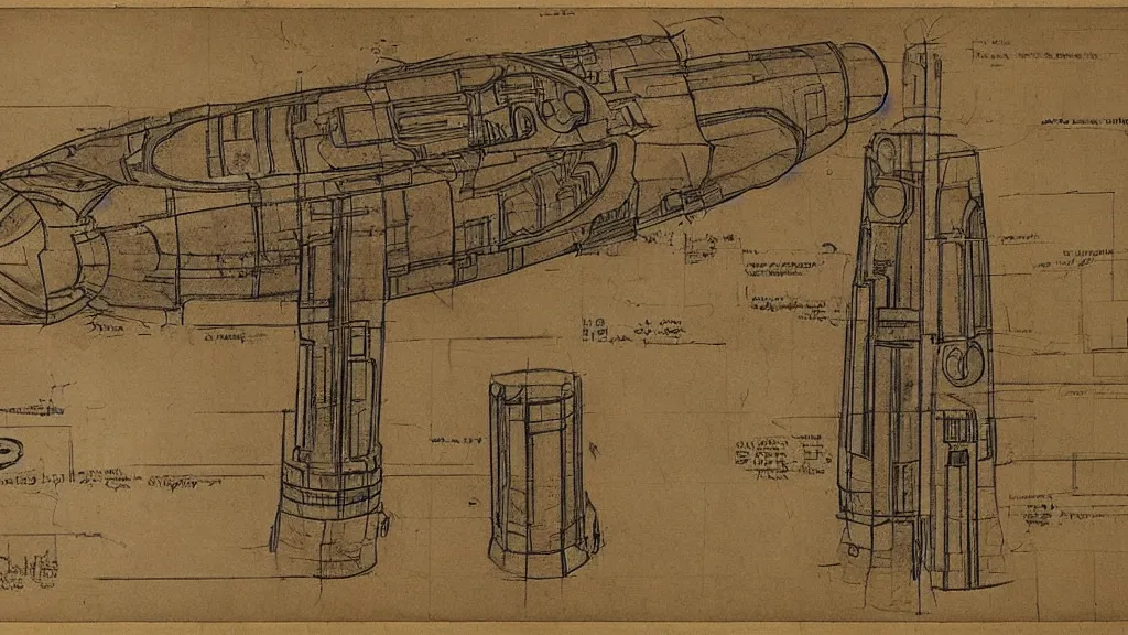 Image similar to ancient blueprint of a lightsaber