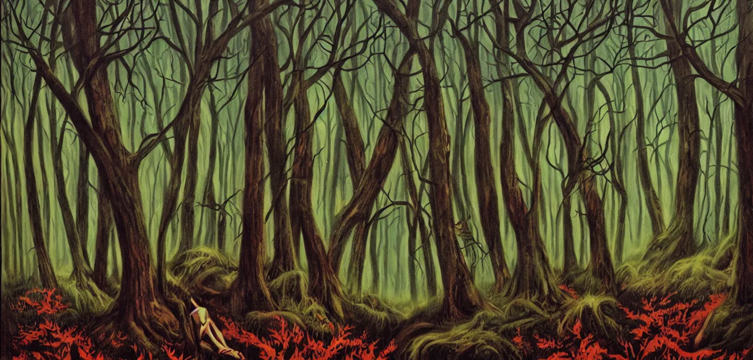 Prompt: dark forest by freas kelly