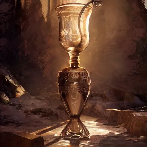 Prompt: epic masterpiece of cinematographic hyperrealism where an archeologist finds a goblet of immortality. realistic shaded lighting poster by craig mallismo, artgerm, jeremy lipkin and michael garmash, unreal engine, detailed and intricate environment, digital art, art station trends, horror, matte