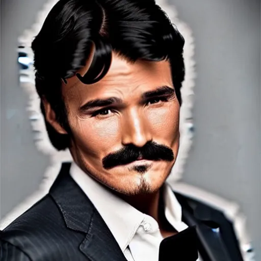 Image similar to is it burt reynolds, or is it pedro pascal? I can't tell