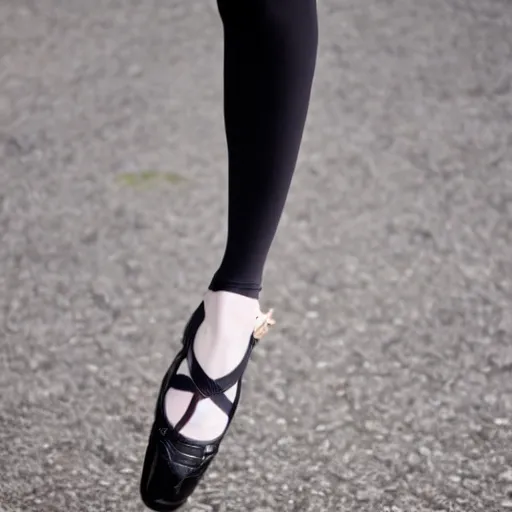 Image similar to louis vuitton prima ballerina, symmetrical face, toe shoes