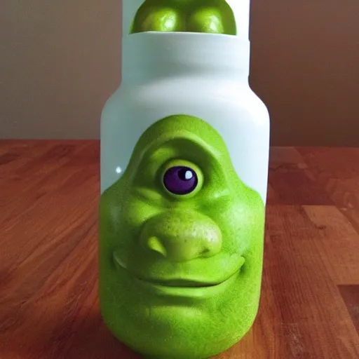 Image similar to a children's bottle inspired and themed in shrek's design, a bottle n the shape of shrek, high quality product, product design, sherek head design as a bottle,