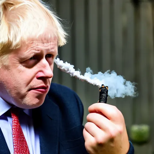 Image similar to medium shot photo of Boris Johnson smoking weed, 4k, ultra HD