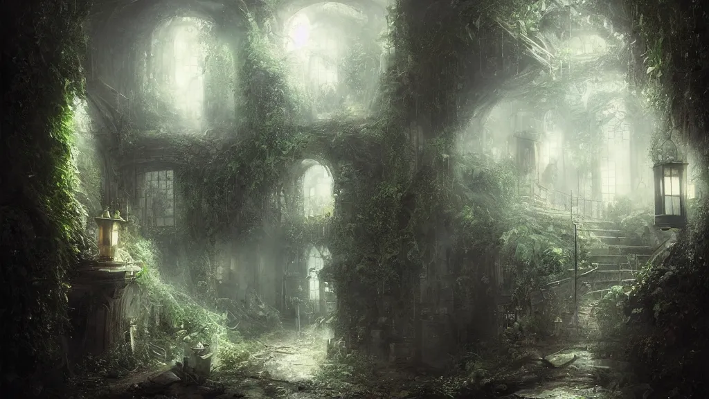 Prompt: hidden underground is a tiny, secret garden. andreas achenbach, artgerm, mikko lagerstedt, zack snyder, tokujin yoshioka