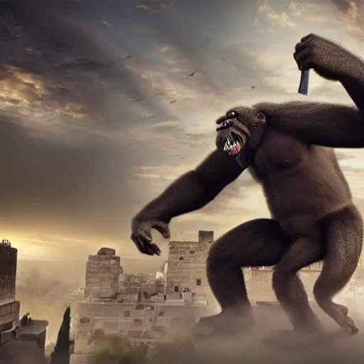 Image similar to king kong attack jerusalem, hyper realistic, cinematic style,