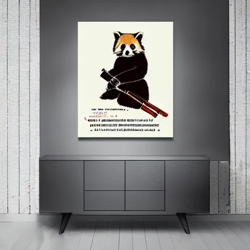 Image similar to red panda holding a rifle on a propaganda poster!!!, stencil!!, hypnotic, historical poster, germany!!, clear view, world war, circa 1 9 3 9, stencil