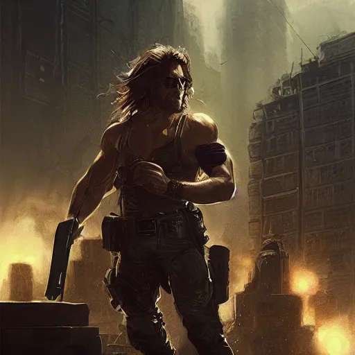 Image similar to Snake Plissken Escape from New York,Greg rutkowski, Trending artstation, cinematográfica, digital Art