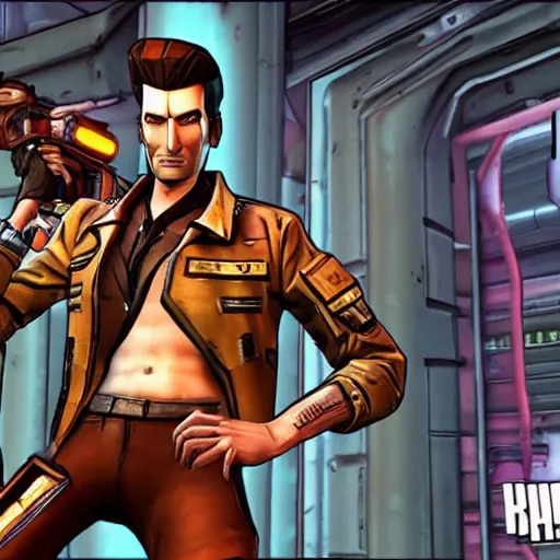 Image similar to Handsome Jack posing infront of the vault, photograph, Borderlands 2