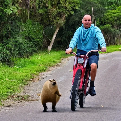 Prompt: a capybara riding a bike