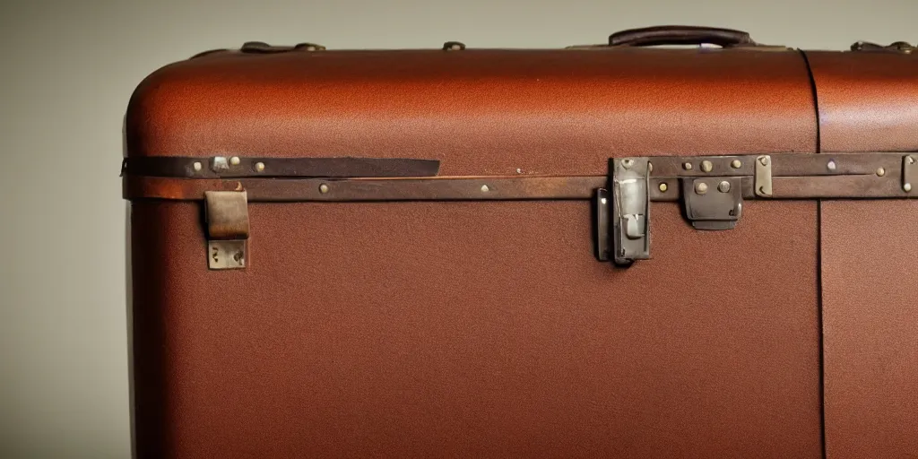 Prompt: a brown leather suitcase that carries a small time machine, cinematic, 8 5 mm lens, shot on arri alexa