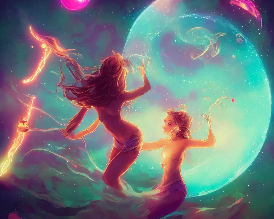 Image similar to a beautiful whimsical goddess floating above a lake basking in the moonlight, firebending, underneath a multi-colored binary blackhole with an accretion disc, glowing trails following her arms, wearing professional makeup, synthwave, by Lois van Baarle, by Greg Rutkowski, by artgerm, by beeple, by studio ghibli, cinematic angle, volumetric lighting, 4k resolution, octane render, trending on artstation, masterpiece