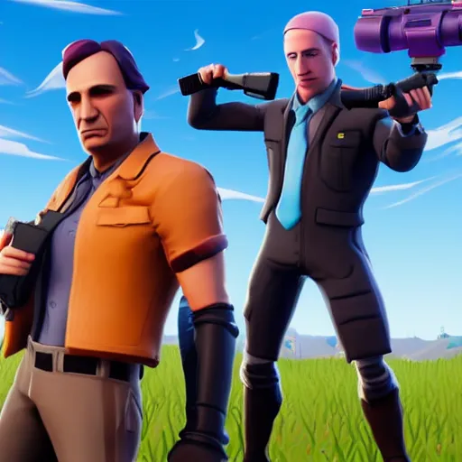 Prompt: saul goodman from breaking bad and jetstream sam, in the game fortnite