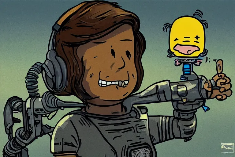 Image similar to aphex twin as a vault boy from fallout, pipboy art, highly detailed