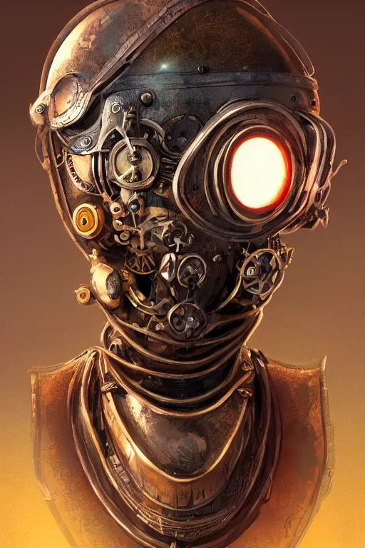 Image similar to steampunk helmet fantasy art mask robot ninja stylized digital illustration sharp focus, elegant intricate digital painting artstation concept art global illumination ray tracing advanced technology chaykin howard and campionpascale and cooke darwyn and davis jack