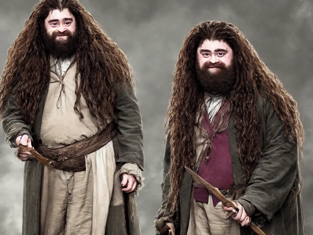 Prompt: Daniel Radcliffe as a Hagrid