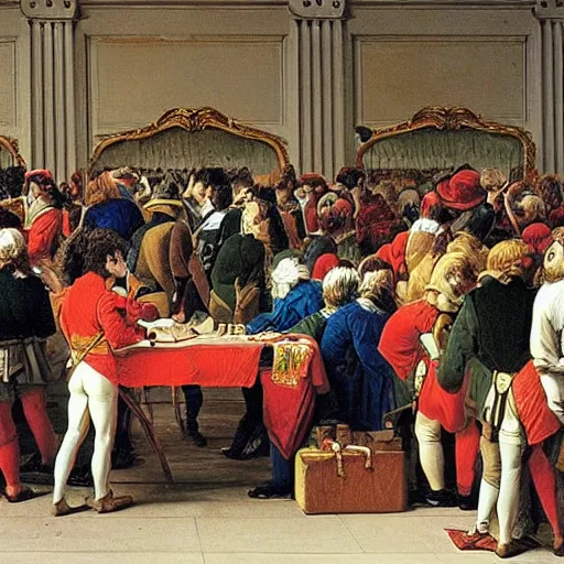 Prompt: the crowds at the black friday sales at walmart, intricate, highly detailed, sharp focus, art by jacque - louis david