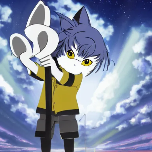 Prompt: modern anime still of beastars legoshi the anthro male grey wolf in a boarding school uniform, playing saxophone on a moonlit beach, official studio anime still