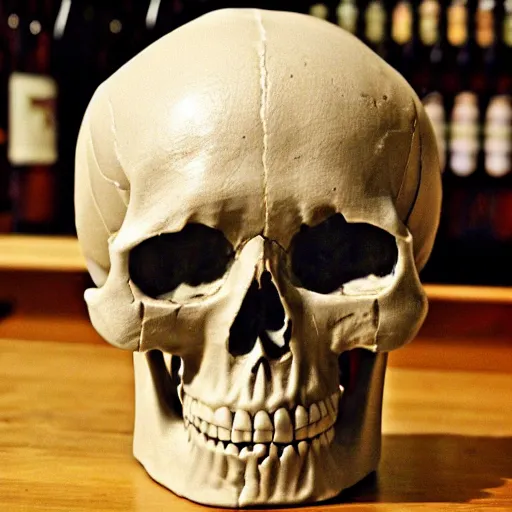 Prompt: skull made in the head of a beer