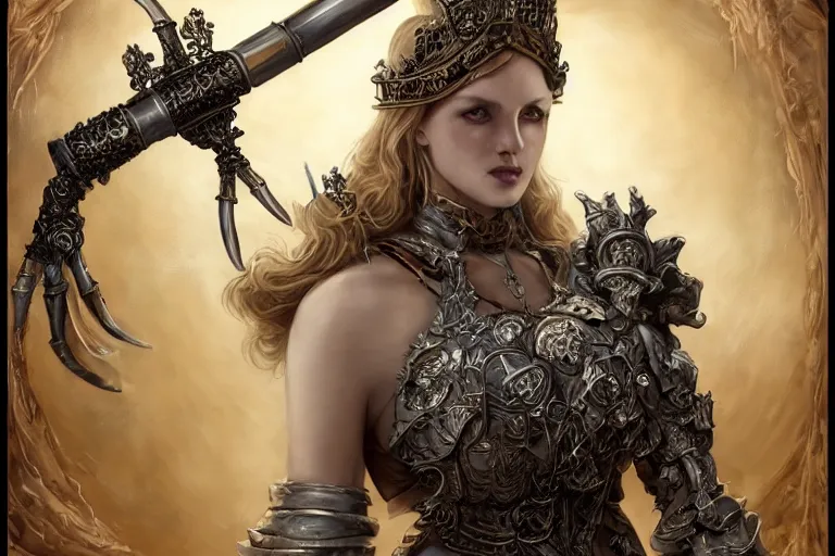 Prompt: restoring the world as an artificer wearing a crown and steel vest and drapery holding a fractal saber by artgerm and wlop and scott fischer and seb mckinnon, digital art, highly detailed, upper torso, wide shot, intricate, fantasy, mystical, sharp focus, Trending on Artstation HQ, deviantart, unreal engine 5, 4K UHD image