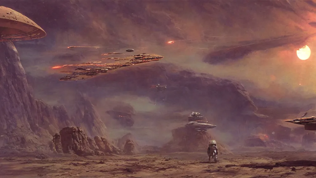 Image similar to small organic dropship lander by john schoenherr and jim burns, epic cinematic matte painting