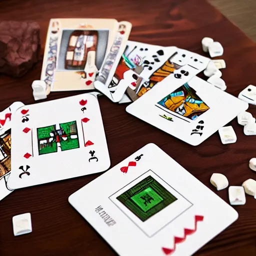 Image similar to minecraft villagers playing cards at a table