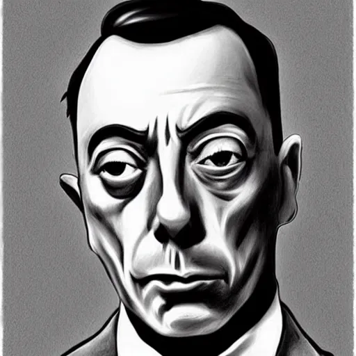 Prompt: buster keaton drawn by mort drecker