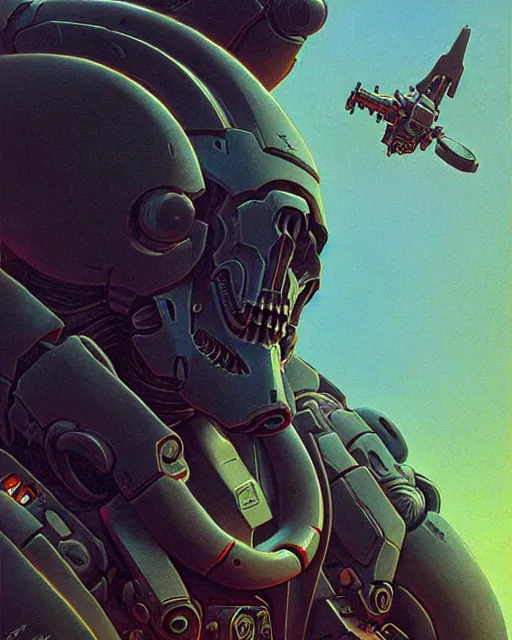 Image similar to reaper from overwatch, character portrait, portrait, close up, concept art, intricate details, highly detailed, vintage sci - fi poster, retro future, in the style of chris foss, rodger dean, moebius, michael whelan, and gustave dore