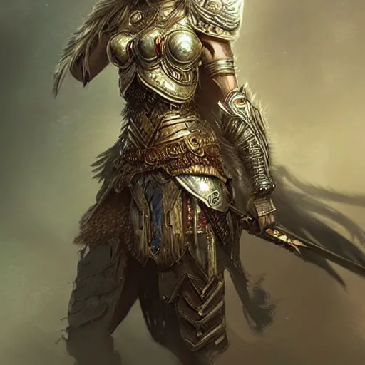 Prompt: beautiful extremely detailed intricate concept art depicting a warrior by wlop. shining jewelry. bcy. net