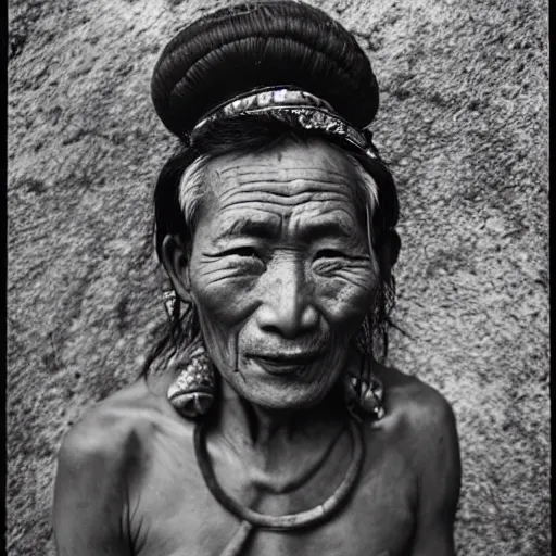 Prompt: very precise and detailed ultra realistic vintage photo portrait of a tibetan man, by Annie Leibovitz, spiral hole on the forehead