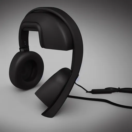 Image similar to wireless headphone stand, futuristic, techno, cyberpunk, product design, render, concept