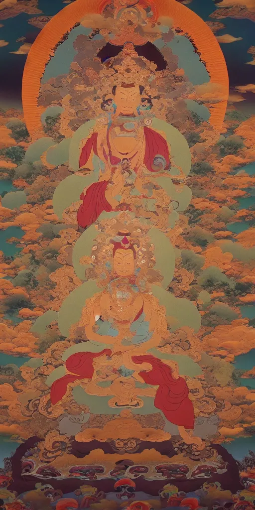 Image similar to Huge Thangka, fantasy, cinematic 8k, houdini render, detailed, 9:16