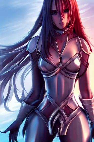 Image similar to a portrait of an attractive knight female anime character with long hair, artgerm