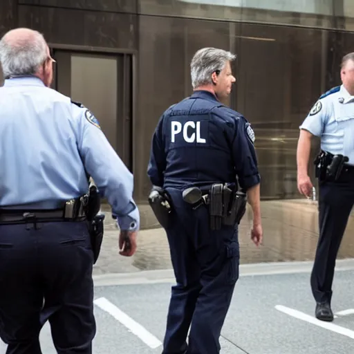 Image similar to fbi director Christopher wray getting arrested by police agents, photo 85mm, f/1.3