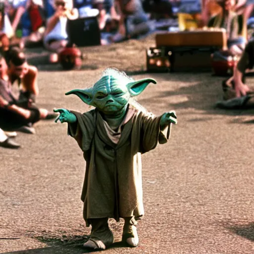 Image similar to yoda performing at woodstock