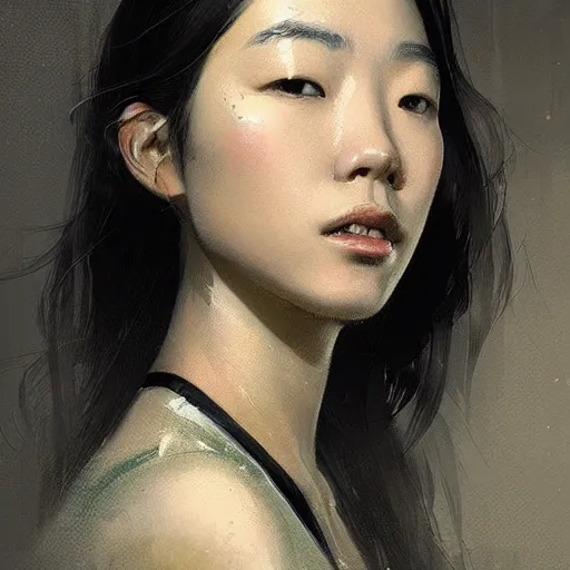 Image similar to “ portrait of jung ho - yeon by greg rutkowski, young, attractive, highly detailed portrait, scifi, digital painting, artstation, concept art, smooth, sharp foccus ilustration, artstation hq ”