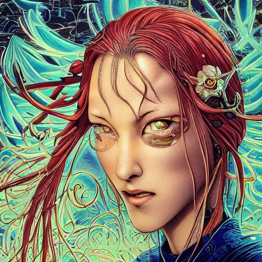 Image similar to portrait closeup of crazy tarry bogard, symmetrical, cinematic colors, by yoichi hatakenaka, masamune shirow, josan gonzales and dan mumford, ayami kojima, takato yamamoto, barclay shaw, karol bak, yukito kishiro