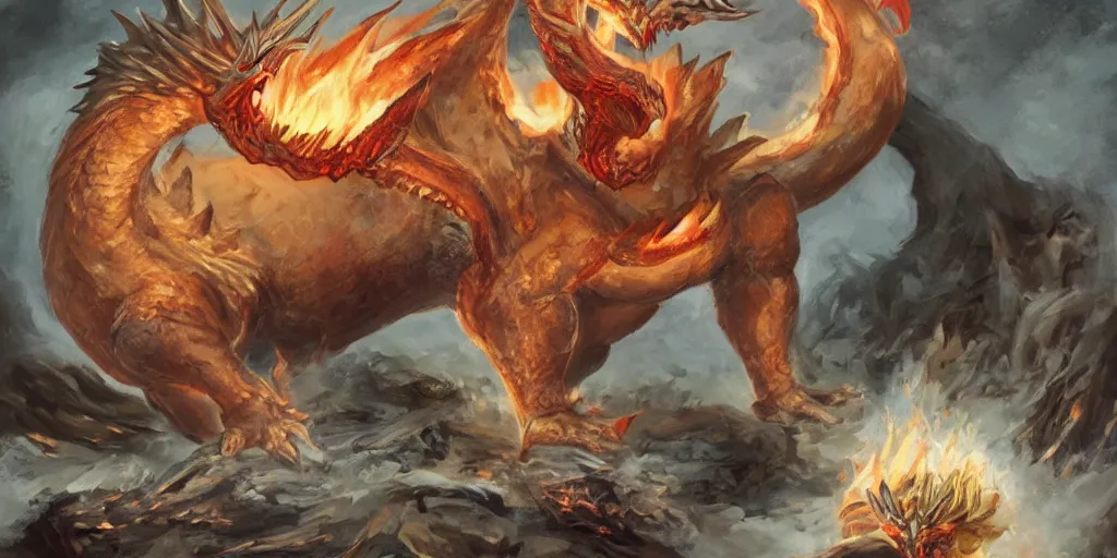 Prompt: shirtless obese donald trump riding a dragon, breating fire