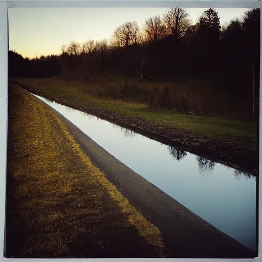 Image similar to Beautiful cameraphone, soft liminal Photograph of an estate road, early morning, small flat lake in the background