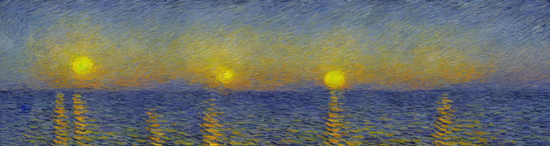 Prompt: An aesthetically pleasing, dynamic, energetic, lively, well-designed digital art of the ocean at sunset, light and shadow, by Claude Monet and Vincent Van Gogh, superior quality, masterpiece, excellent use of negative space. 8K, superior detail.