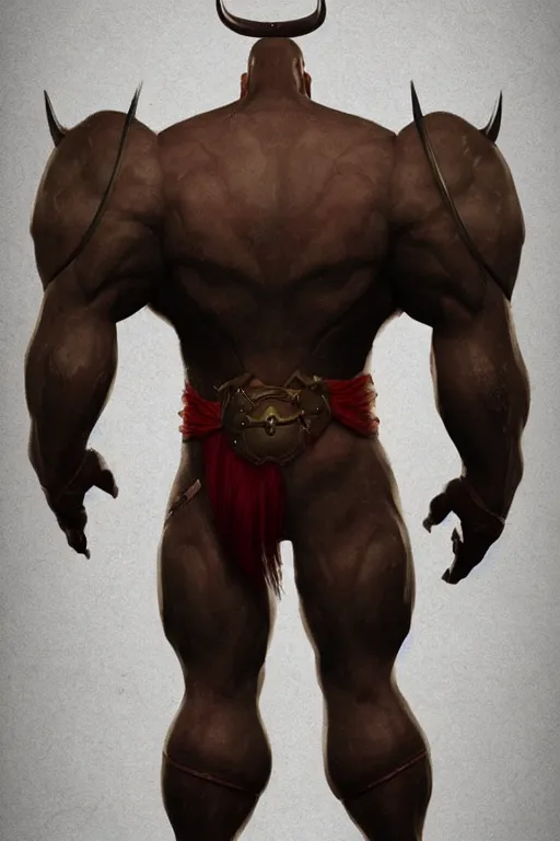 Image similar to anthropomorphic muscled bull warrior, Artstation