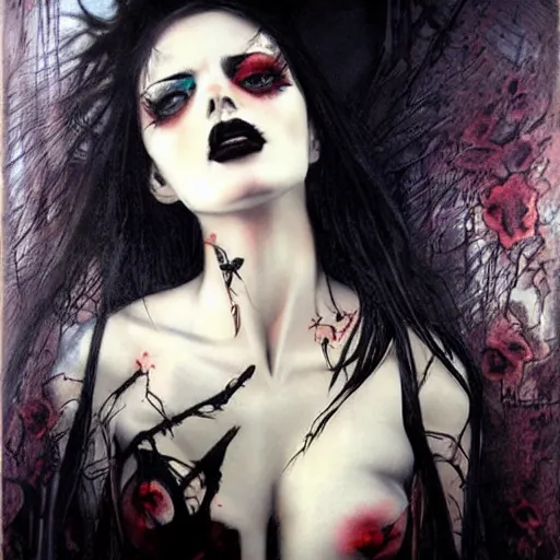 Image similar to beautiful goth girl, tension, graphic novel, charcoal art, angry, by karol bak