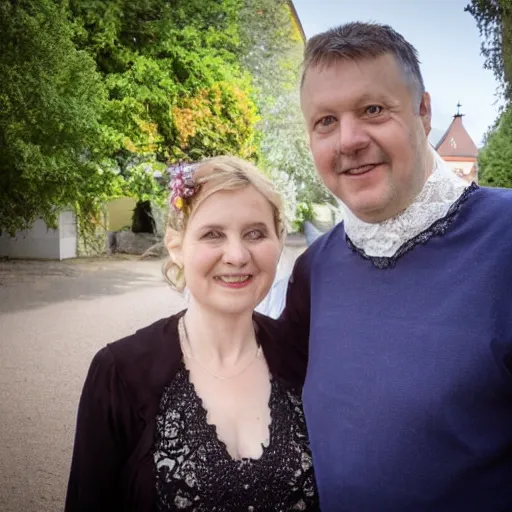 Prompt: 14th wedding anniversary of a Welsh man and a Latvian woman