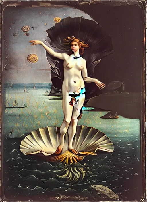 Image similar to old wetplate birth of venus, fractal, intricate, elegant, highly detailed, parallax, leica, medium format, subsurface scattering, by jheronimus bosch and greg rutkowski and richard avedon