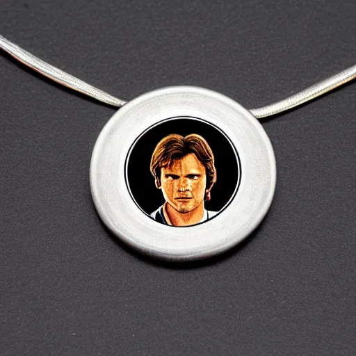 Prompt: an inlayed jewelry portrait of Han Solo