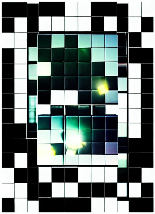 Image similar to grid montage of optica with cube shaped lens, square shaped black cubes, cube shaped, detailed colored textures, lashes, advanced art, art styles mix, wet reflections in square cubes, sunshine light, hd macro photograph, from side, various eyelid positions