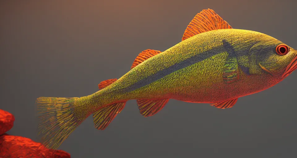 Prompt: a beautiful painting of a redfin perch, octane render, brilliantly coloured, intricate, ultra wide angle, trending on artstation, dusk, volumetric lighting, polished, micro details, ray tracing, 8 k